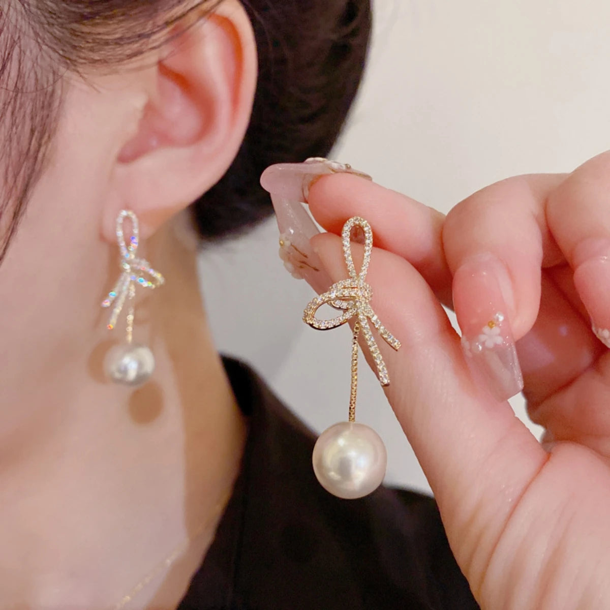 Crystal Ear Pearl Earrings