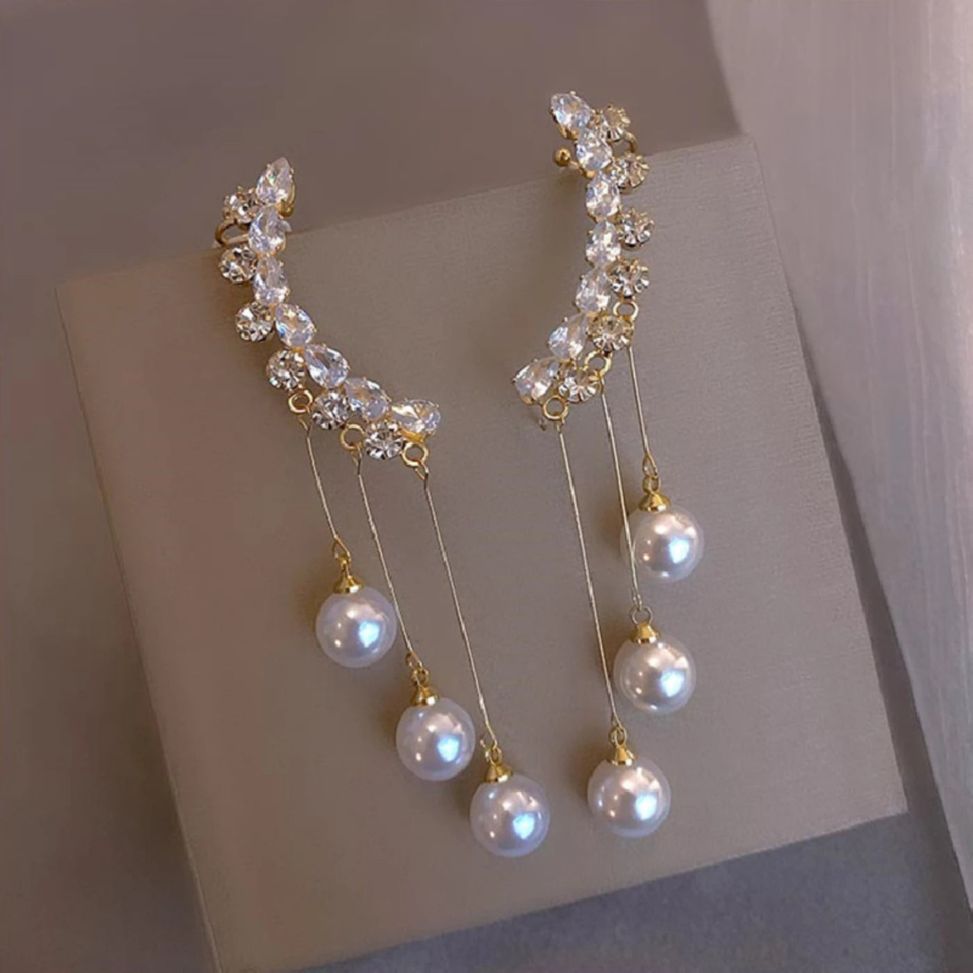 Crystal Ear Pearl Earrings