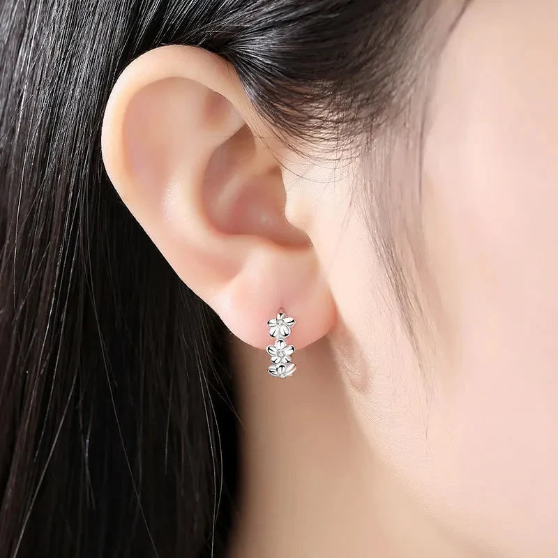 Crystal Ear Zircon Flower Earrings