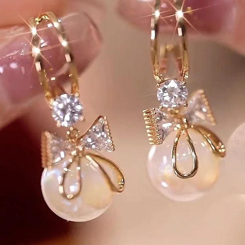 Crystal Ear Pearl Earrings