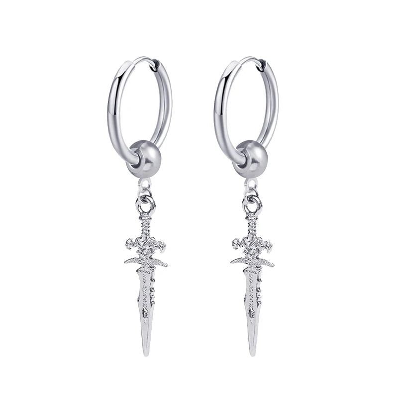 Crystal Ears Punk Gothic Stainless Steel Drop Earrings